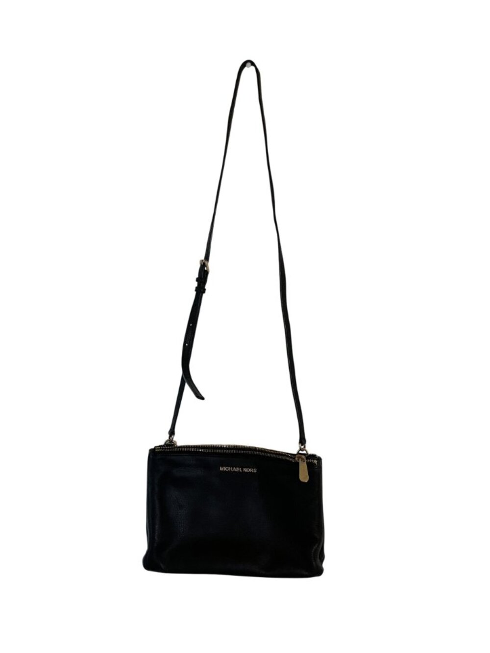 Michael Kors Black Leather Crossbody Bag Gold-Tone Zipper & Adjustable Strap - Picture 3 of 6